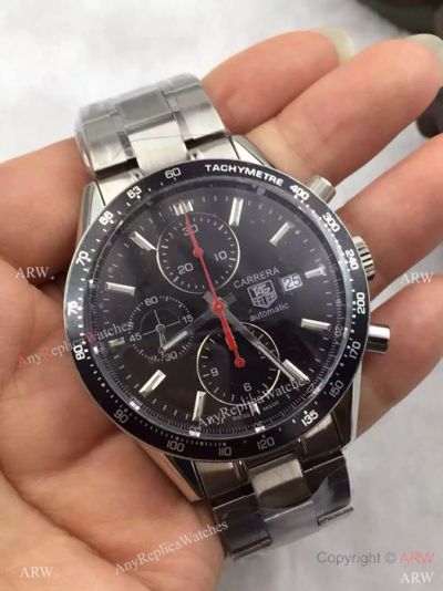 Swiss Replica Tag Heuer Carrera Watch: SS Black Chronograph Mens Watch